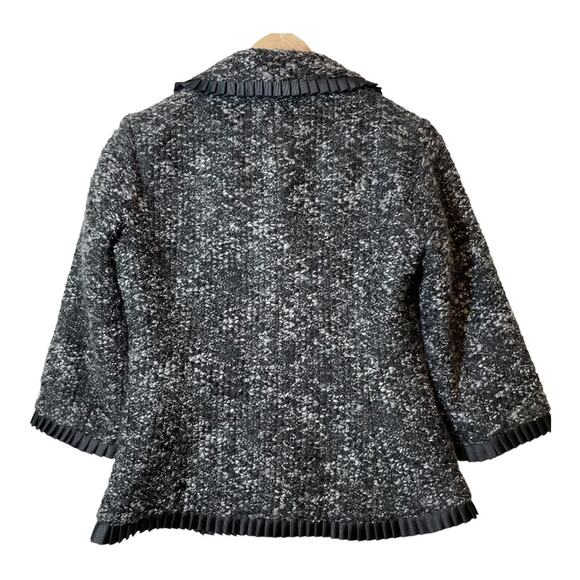 SANDRO Tweed Blazer Jacket Ribbon Ruffle Trim Small Petite Black White Womens - Picture 2 of 6